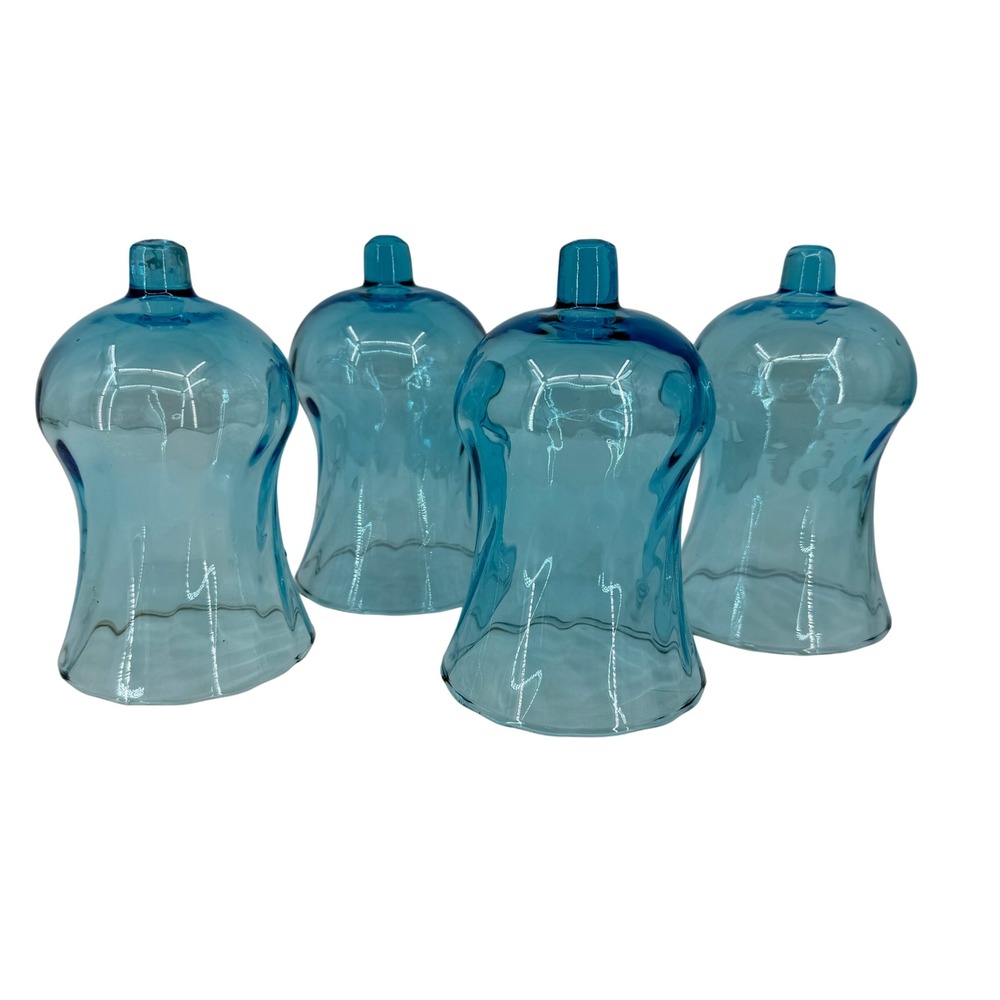 Home Interiors Aqua Blue Glass Votive Cup Peg Bottom Scalloped Rim Set of 4